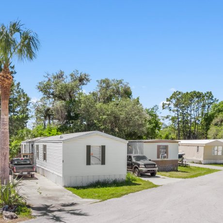 lineup of manufactured homes in a community